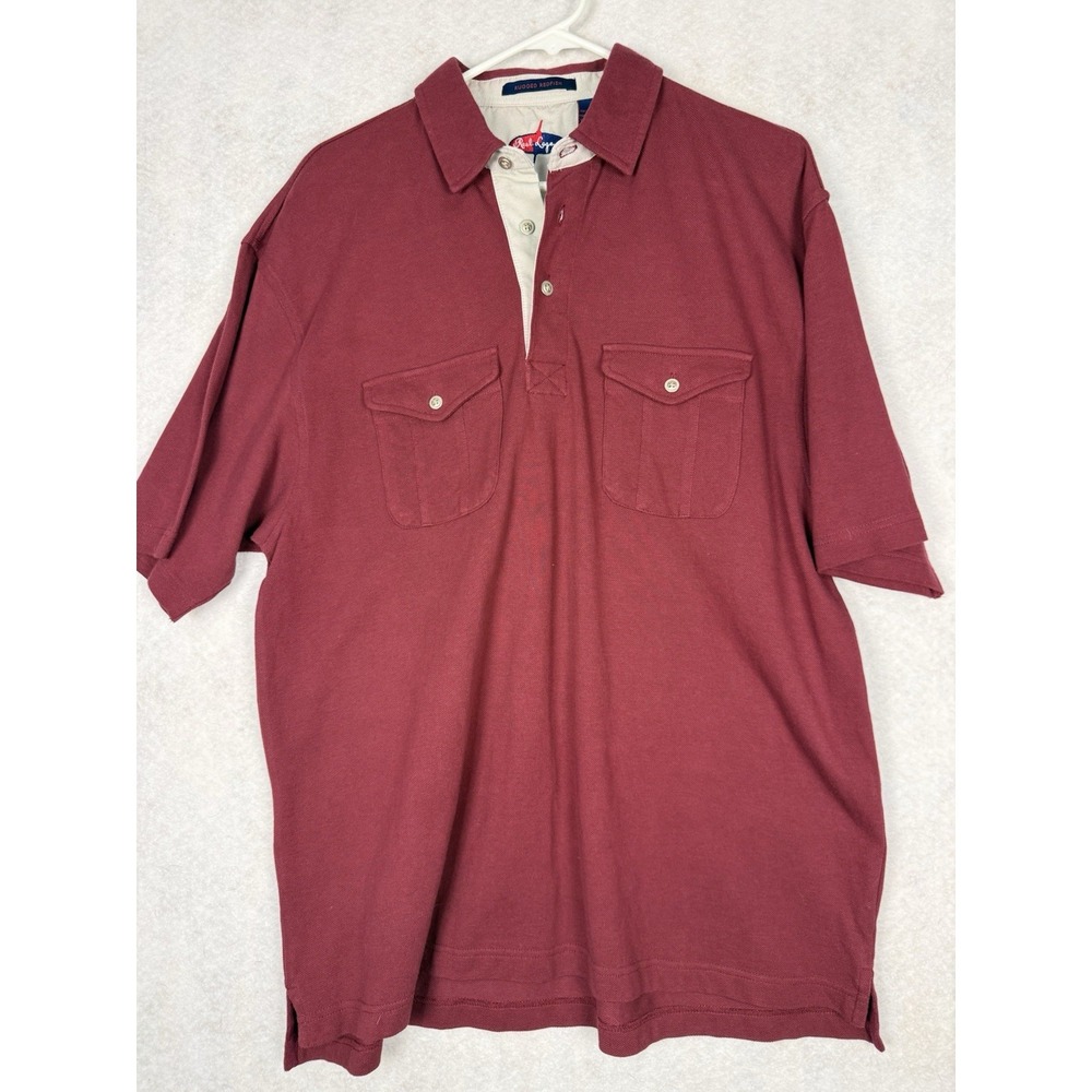 Reel Legends Polo Shirt Mens Large Burgundy Cotton Dual Pocket Short Sleeve